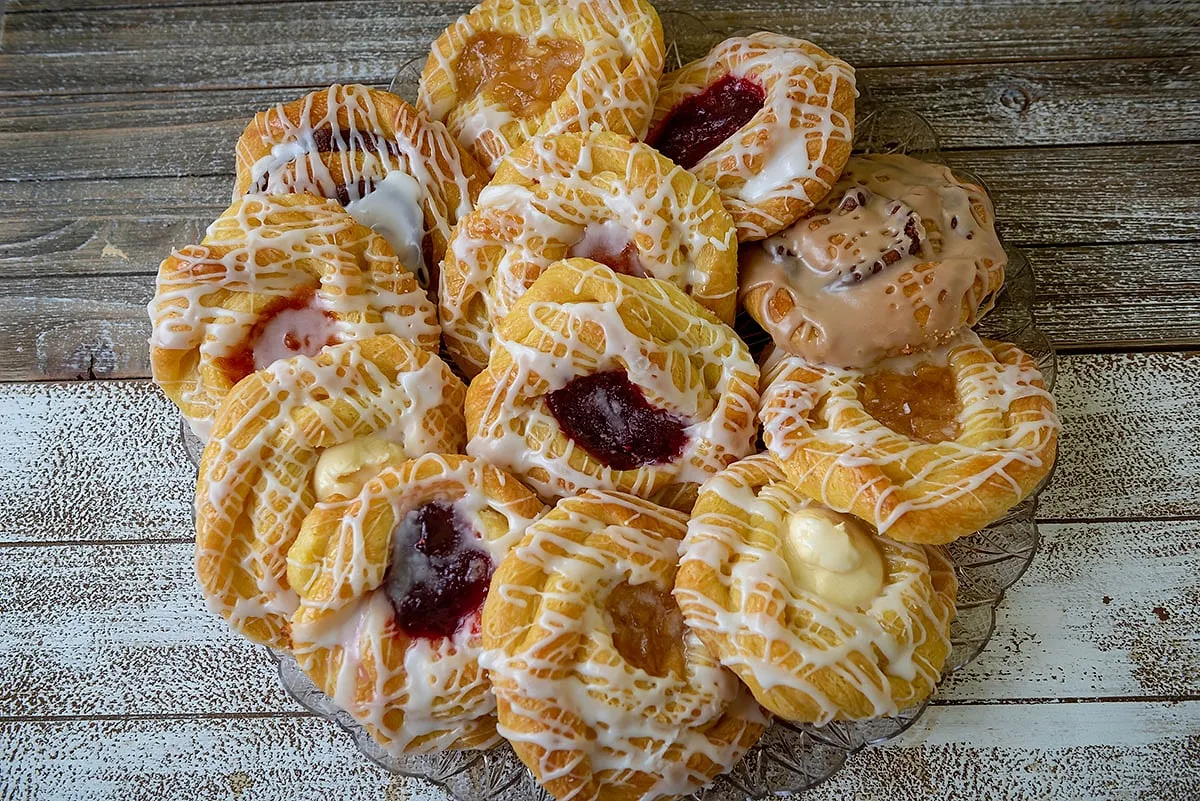 A tray of golden fruit-filled danish, fresh from the oven at Federal Bake Shop